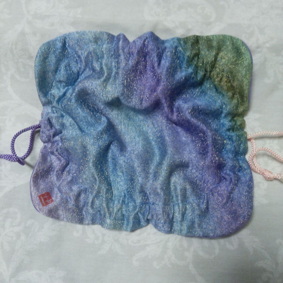 久保田一竹　巾着　きんちゃく　未使用　辻が花　紫青グラデーション　押印有　美術館