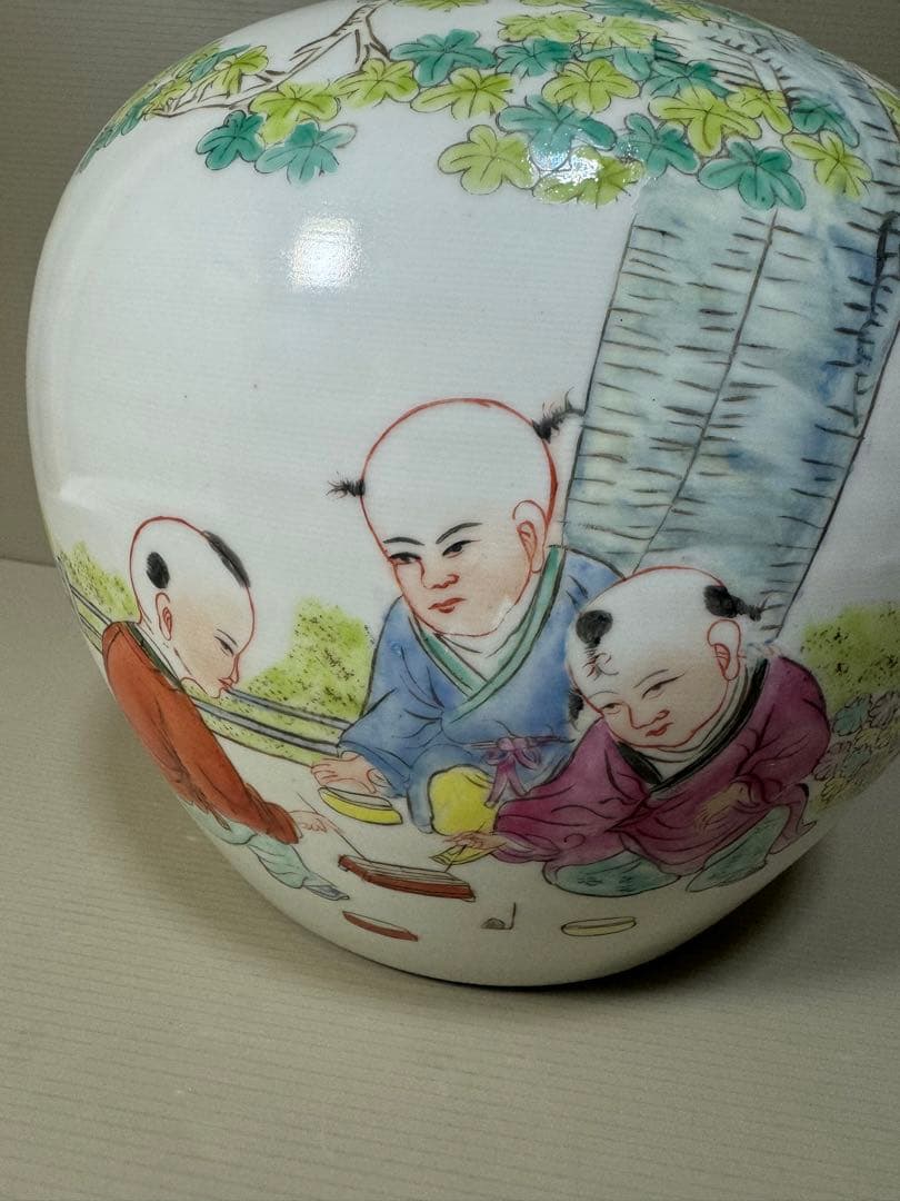 2216 骨董　唐子絵　壺　時代物