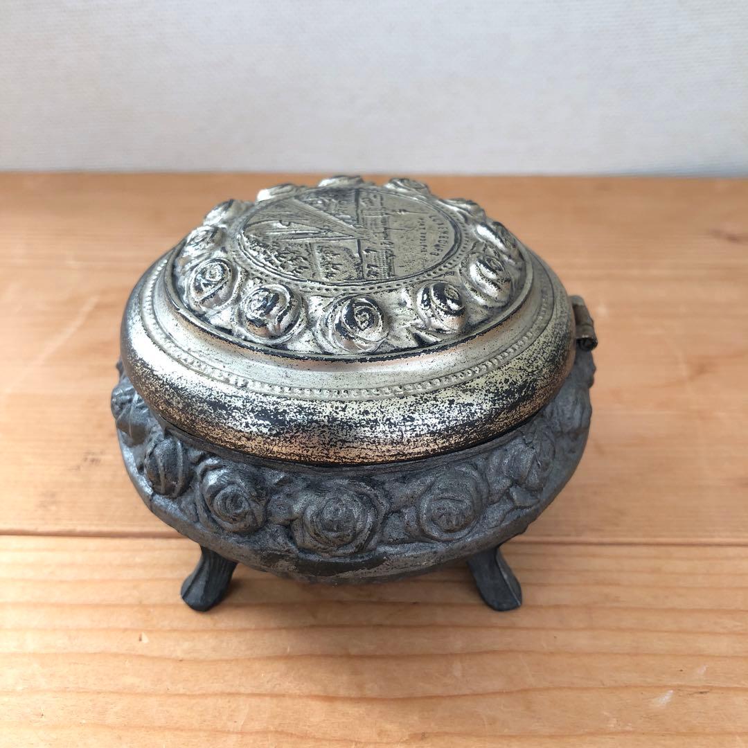 薔薇柄の古い宝石箱　ジュエリーボックス　アンティーク　フランス　no.191