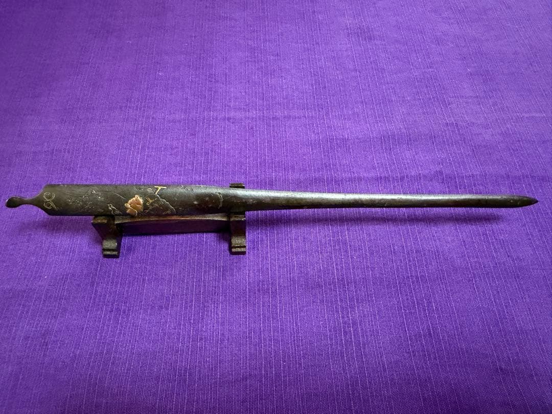 江戸後期　総鉄製笄　鉄拐仙人図　色絵象嵌（日本刀装具小柄小刀目貫縁頭鍔鐔拵八仙