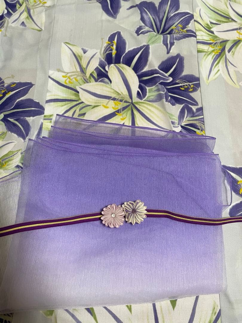 ふりふ　浴衣　帯セット　紫　百合