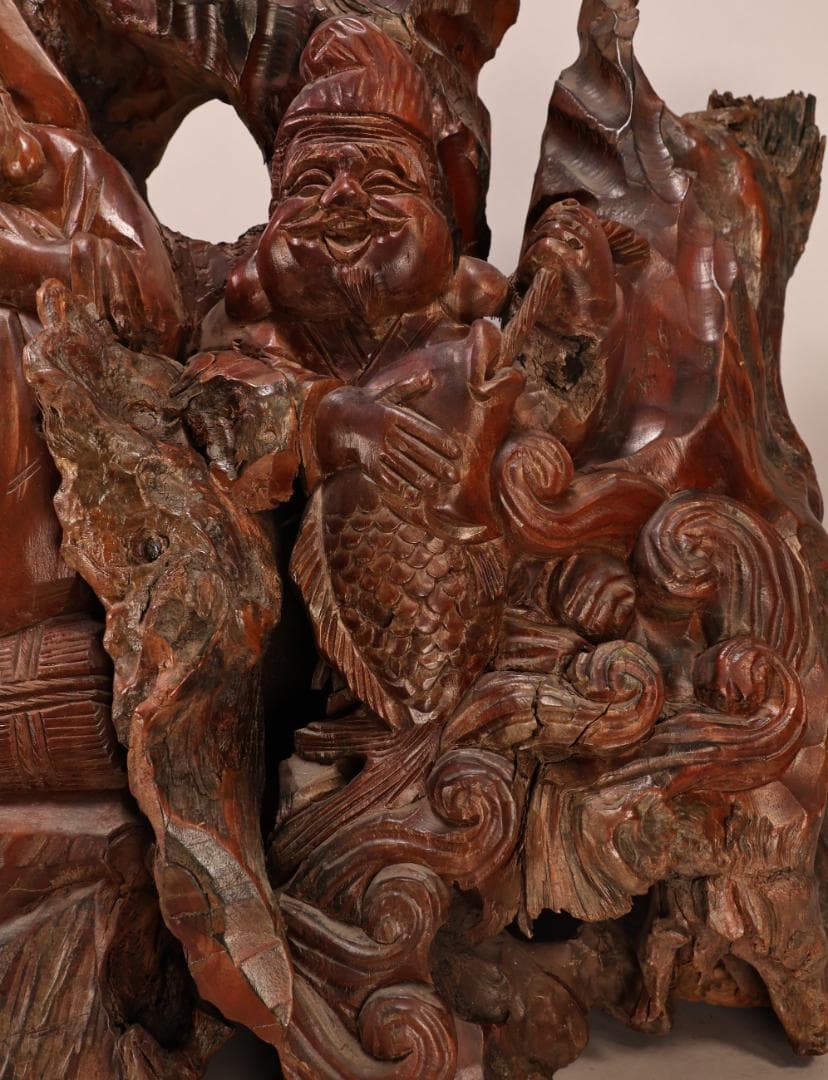 BK238　木彫　恵比寿像　大黒像　東洋彫刻　仏教美術　置物　床飾り　オブジェ