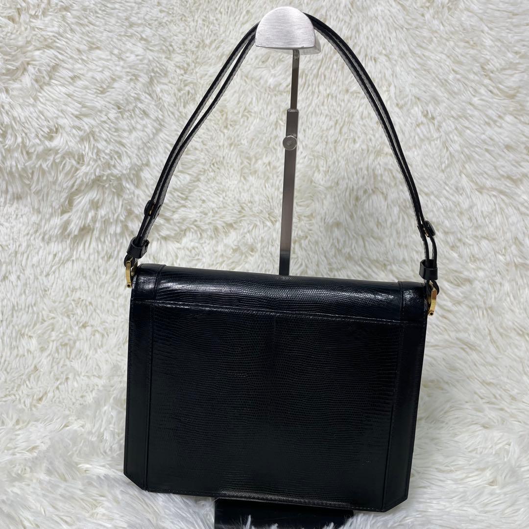 美品 YSL イヴサンローラン リザード レザー ハンドバッグ カサンドラロゴ