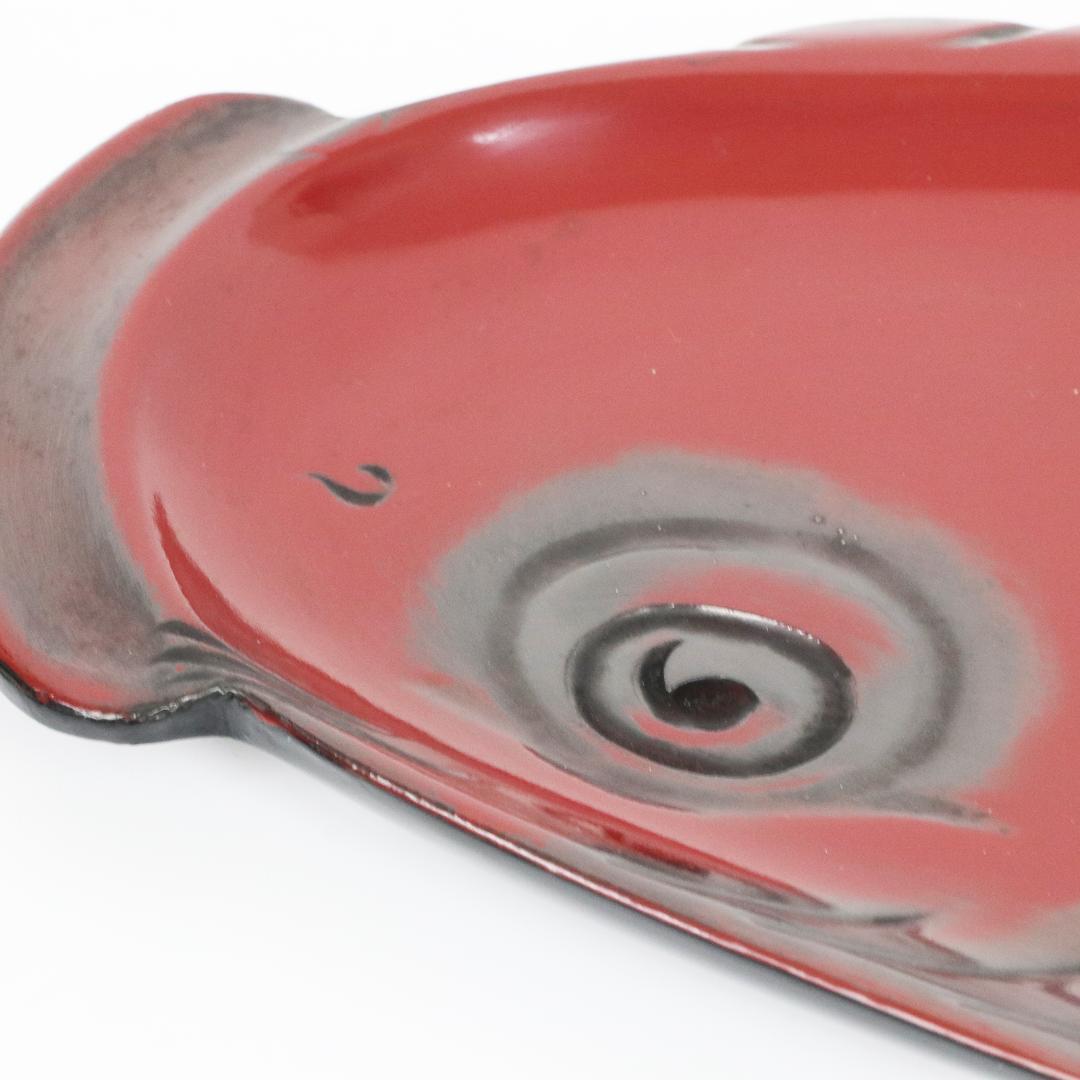 煎茶道具 朱漆 鯉型 大煎茶盆　横幅 57cm