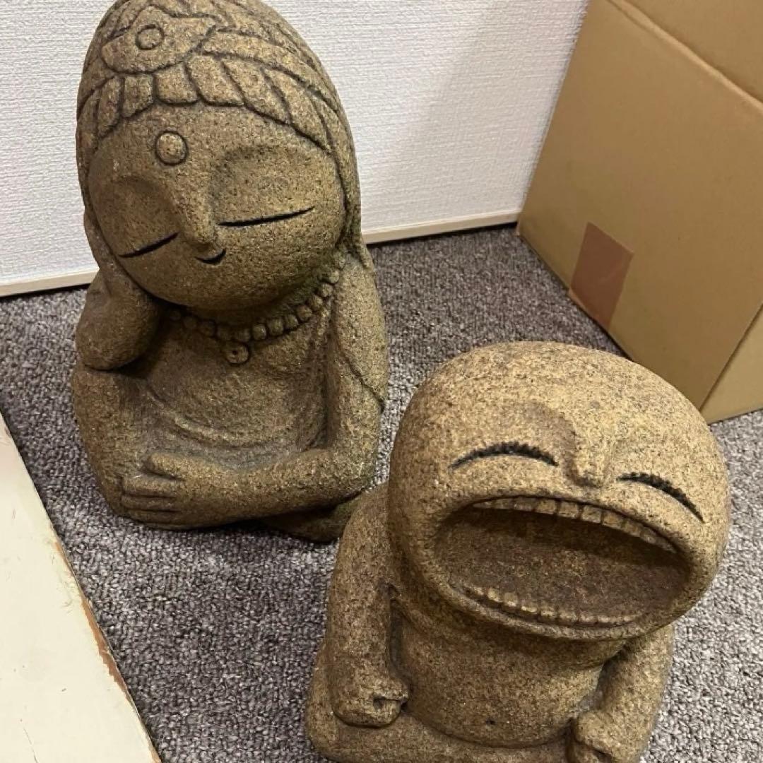 2点まとめて　石神彫刻工房　石んこ地蔵　大笑い　観音像
