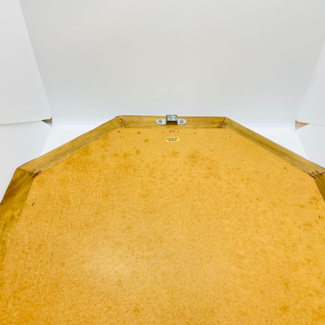 スペイン製 アンティーク 八角形 鏡 ミラー 金属枠 壁掛け ヴィンテージ 装飾