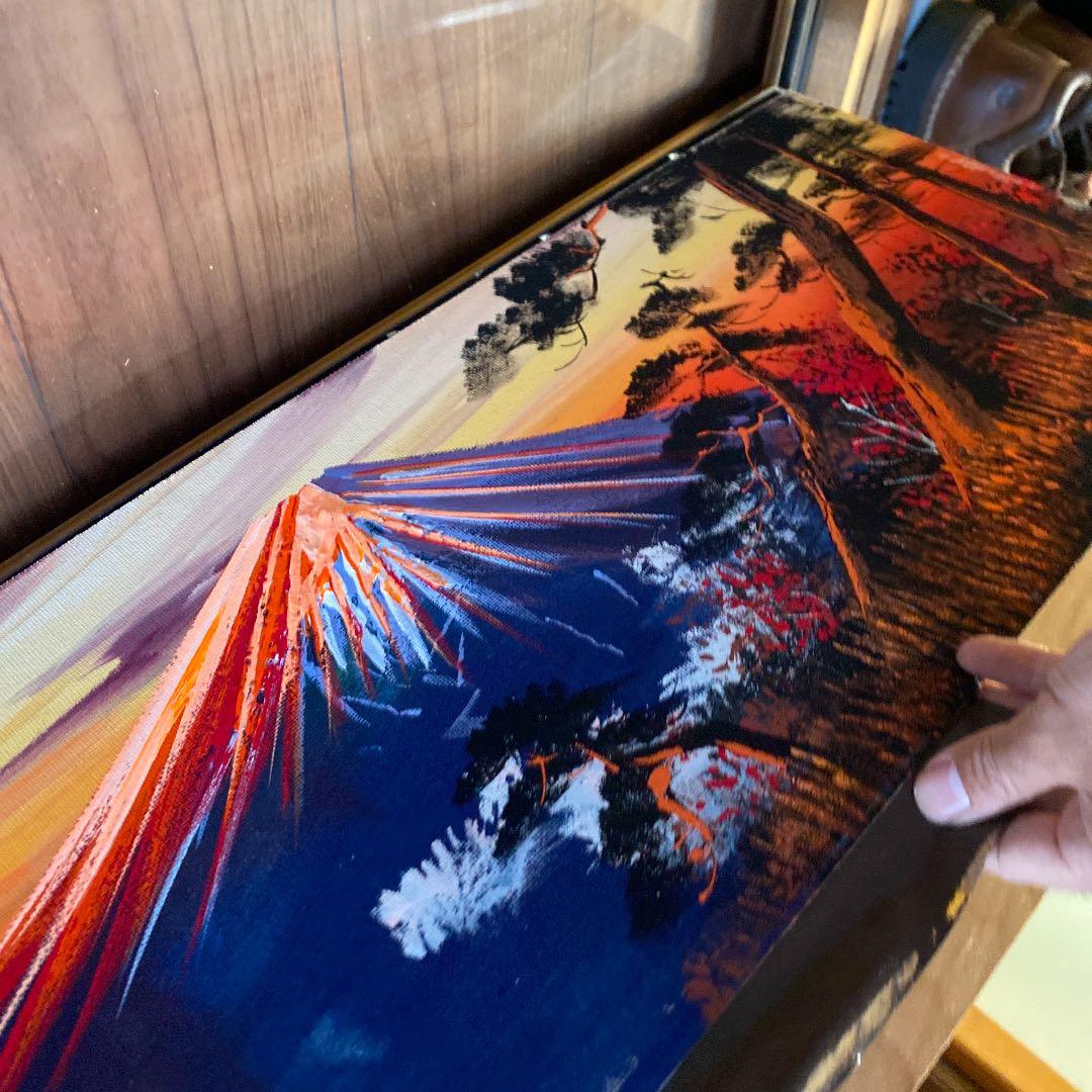 アンティーク木製 横長 大型額縁 高級感あり表面ガラスあり 油絵込み