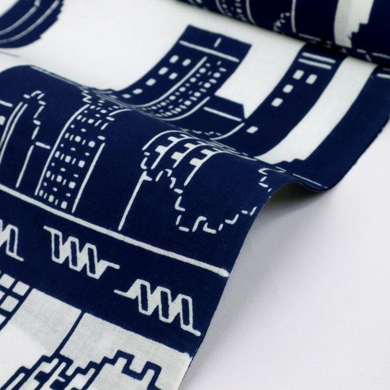 《浴衣反物『ジョン・ワイツ』ニューヨークマンハッタン■白紺◆木綿◆反25-63》