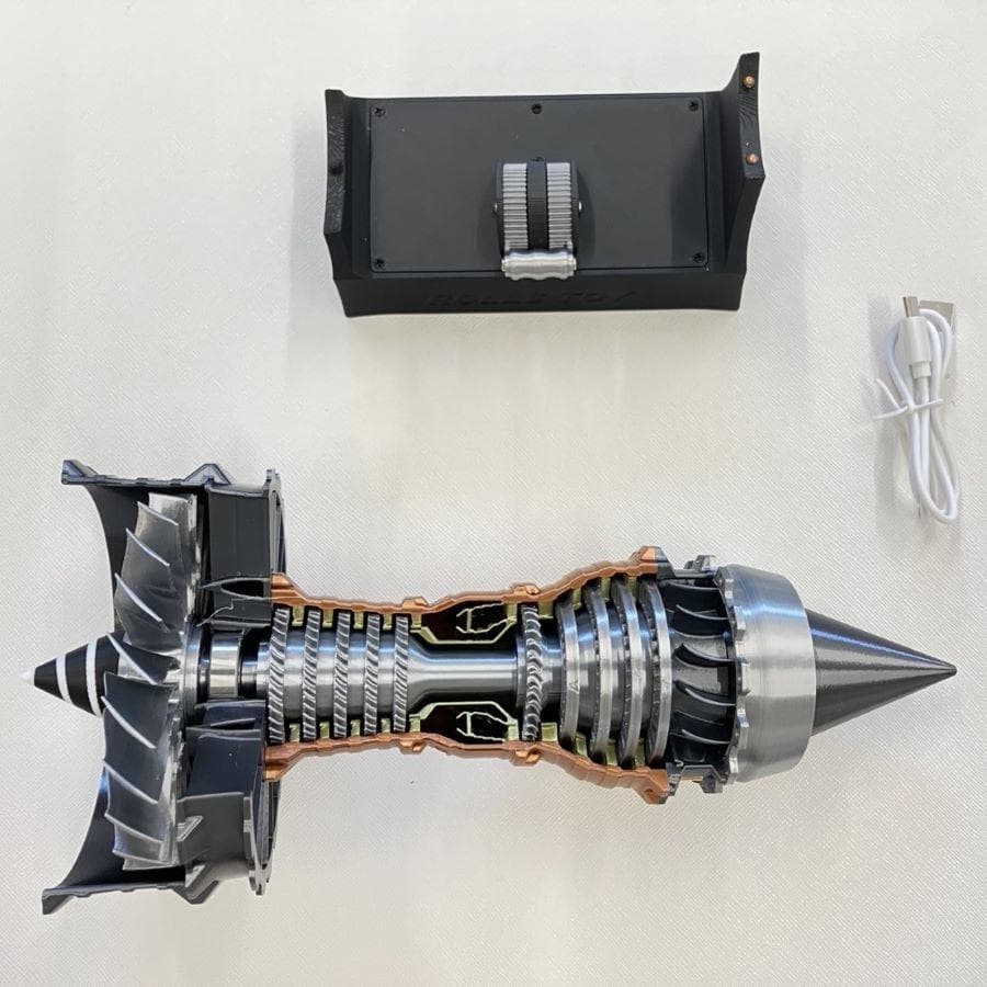 B 飛行機 エンジン 模型 完成品 回転 充電式 コレクション 光る 置物