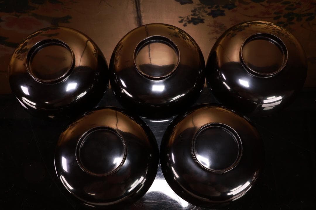 turu　BJ023 時代輪島塗　鬼灯図金蒔絵　吸物椀　八客　木製