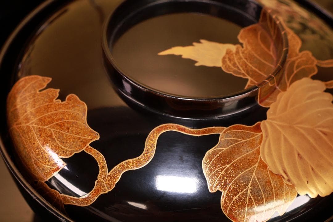 turu　BJ023 時代輪島塗　鬼灯図金蒔絵　吸物椀　八客　木製