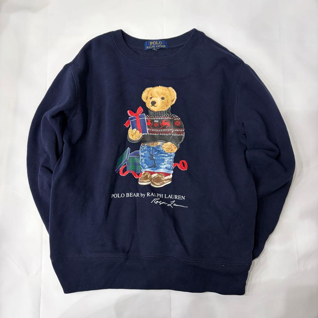 ポロベア ギフト プリント スウェット トレーナー クルーネック　裏起毛
