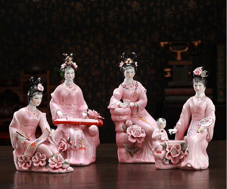 景徳鎮仕女陶器工芸品置件(琴棋書画)