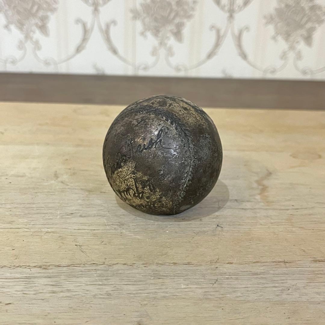 【アンティーク】日米野球 ベーブルース 他サイン刻印入り 記念ボール 鋳物 希少