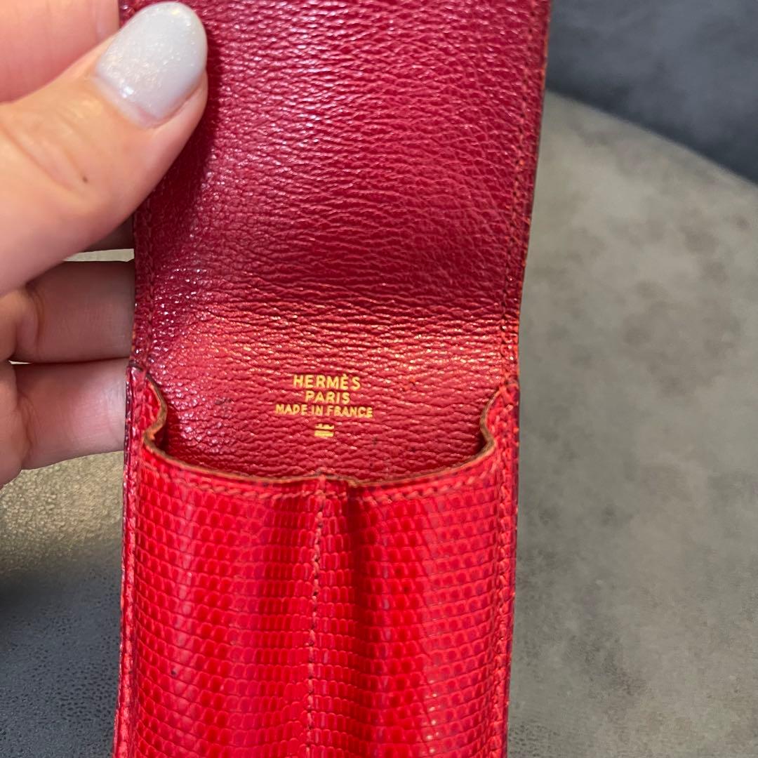 HERMÈS レッドレザーケース　ペンケース　リザード