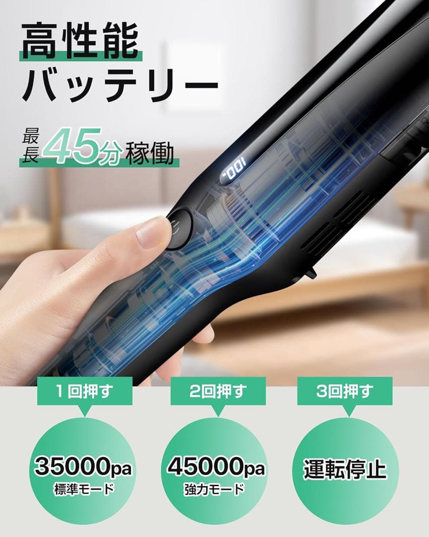 掃除機 コードレス 4500pa 強力吸引 スタンド付き ハンディ スティック