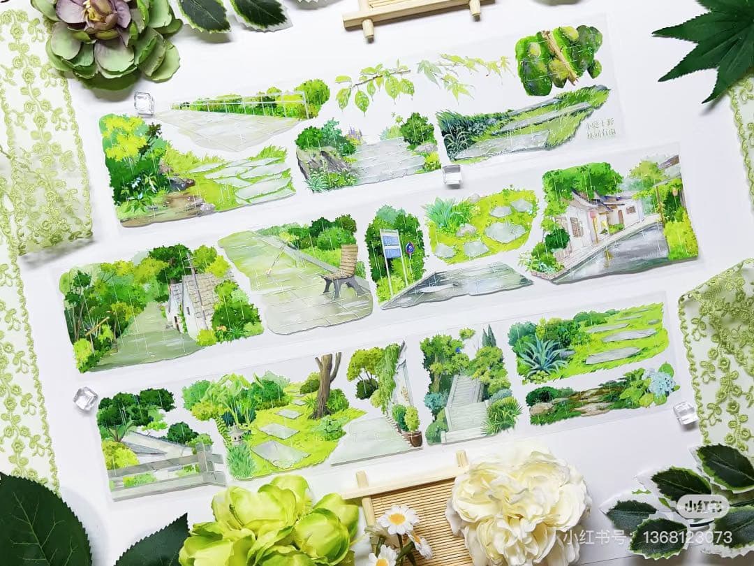 【8716】海外　マステ　3/5/巻売り　貝殻光マスキングテープ　雨　公園　道路