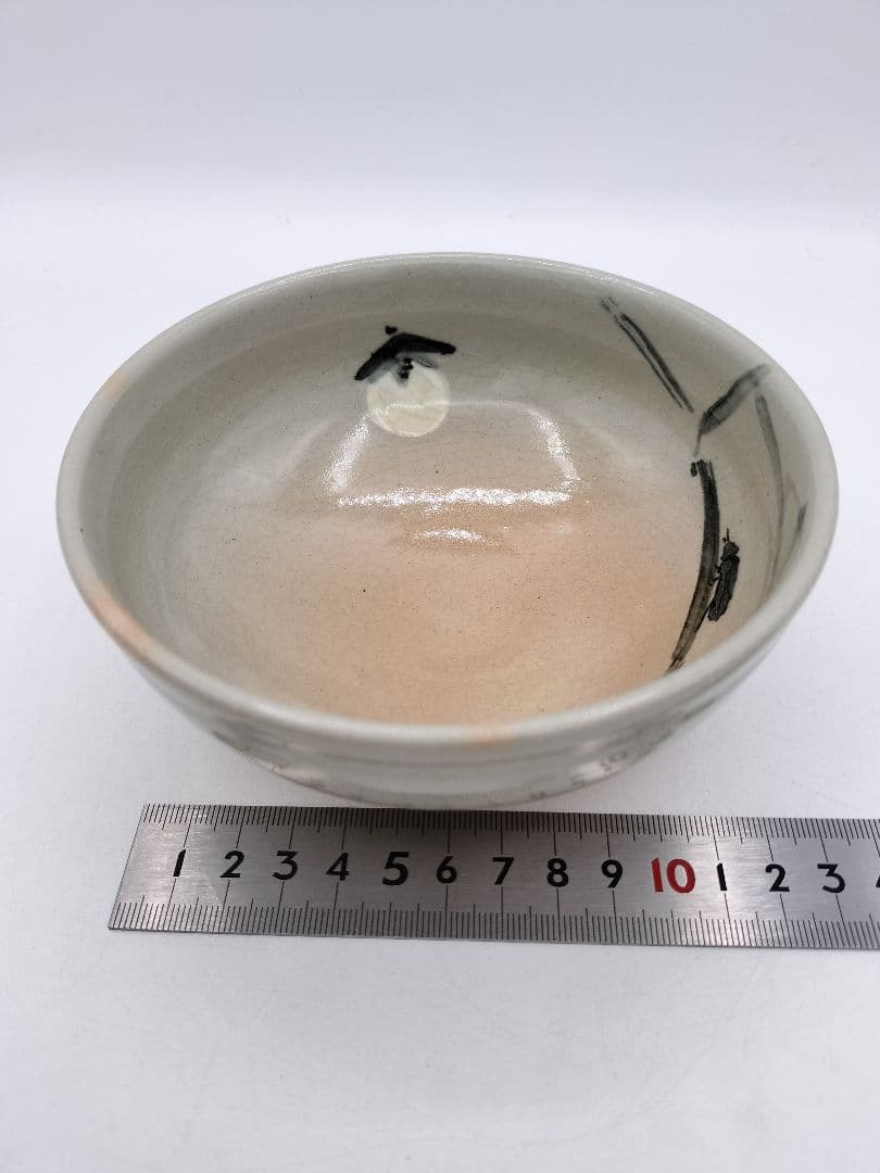 c735 平茶碗 ホタルの絵 朝日焼 紙箱 茶道具 古物