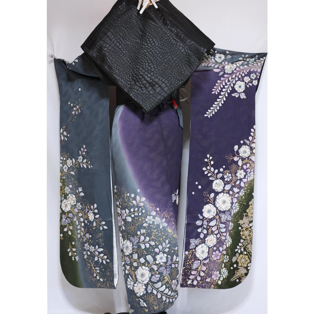 【美品】辻が花振袖7点セットトール丈172.5cm成人式フルセット帯新品KN59