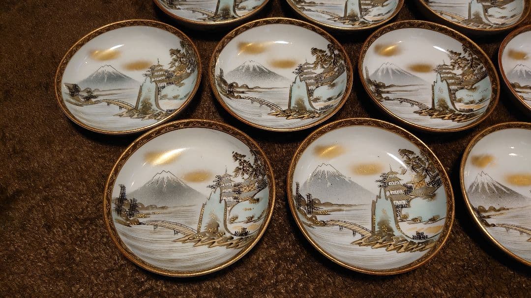 古九谷　九谷焼　明治九谷　金襴手　豆皿　菓子皿　蔵出し　１０客