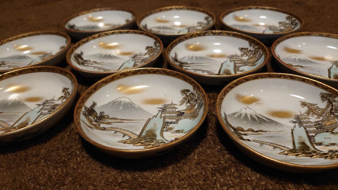 古九谷　九谷焼　明治九谷　金襴手　豆皿　菓子皿　蔵出し　１０客