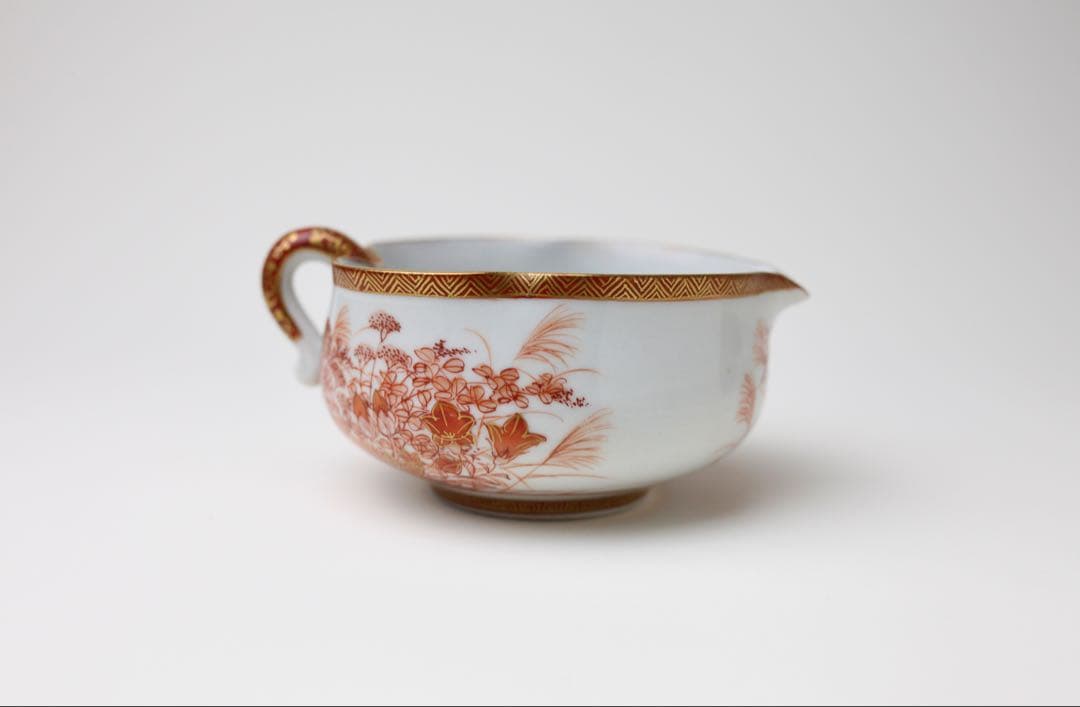 九谷焼 金城竜山 九谷竜山 金彩 赤絵秋草 煎茶器 急須 煎茶道具 煎茶碗