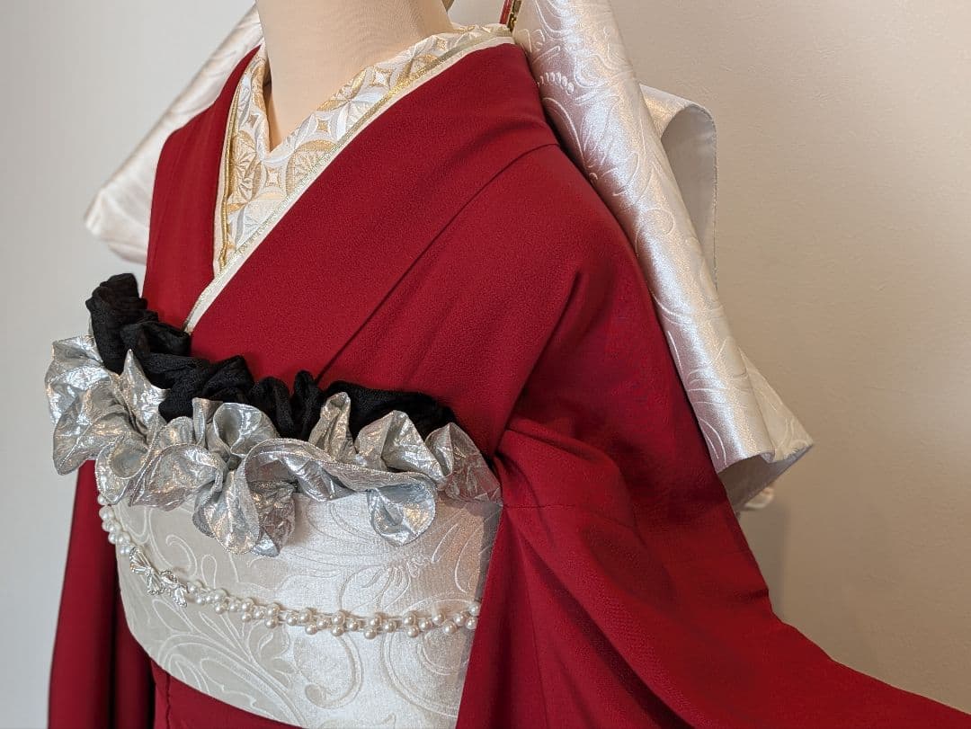 振袖フルセット 身丈169裄70.5 ロング丈 赤 色無地振袖 逸品 成人式