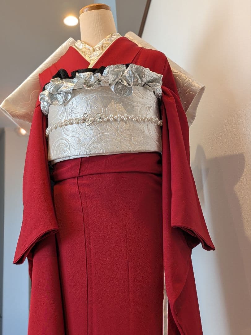 振袖フルセット 身丈169裄70.5 ロング丈 赤 色無地振袖 逸品 成人式