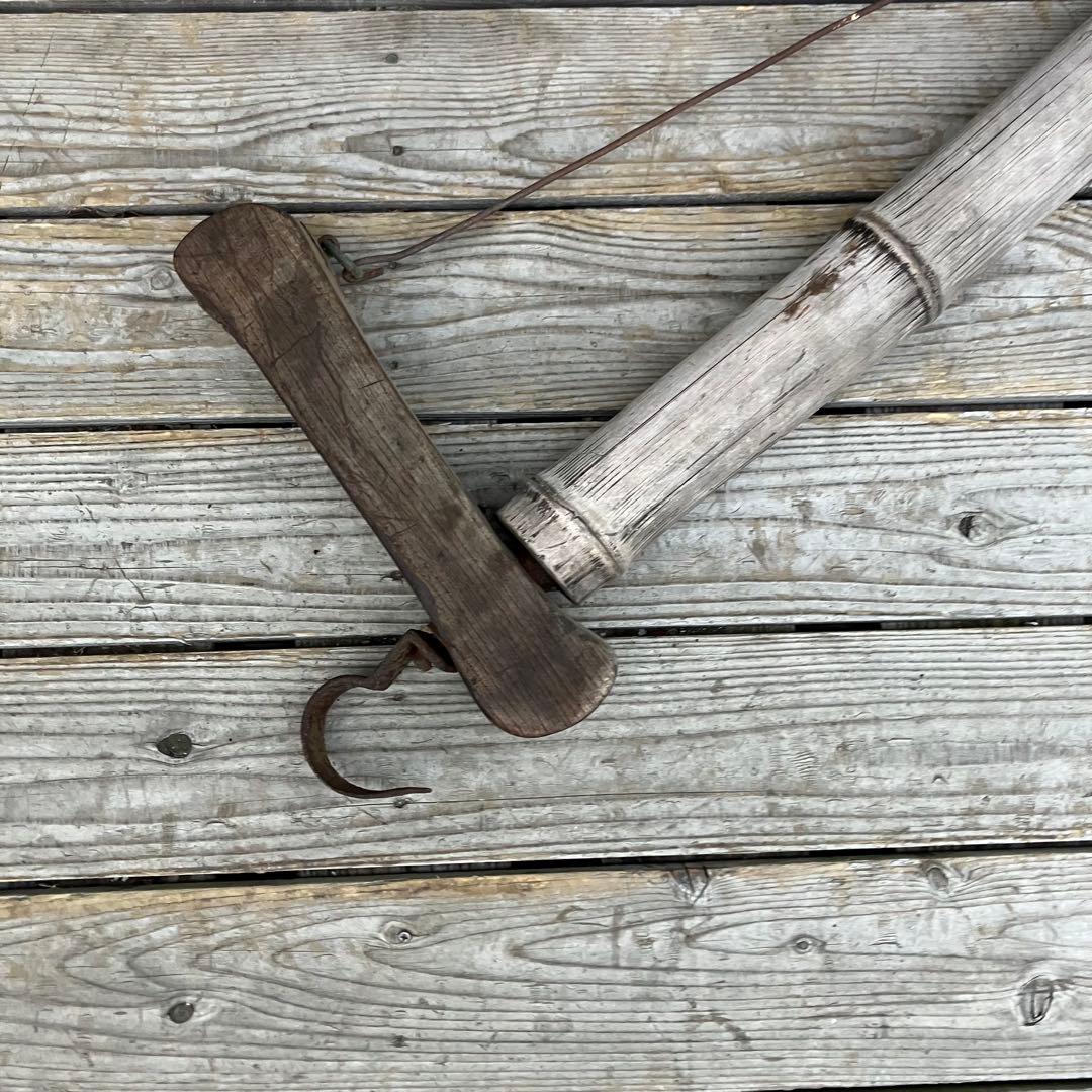 昭和レトロ 竹製 バンブー 自在鉤 囲炉裏 古民家 古民具 古道具 骨董品