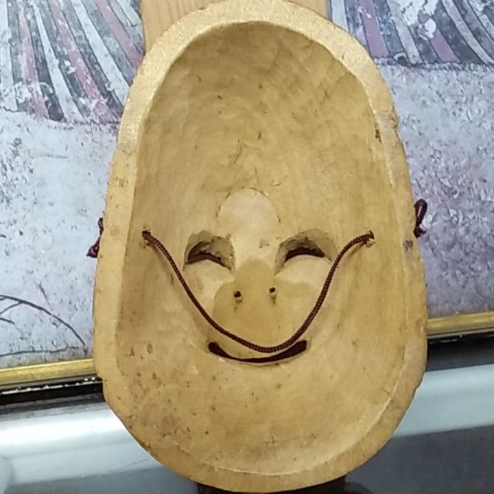木彫り　お面　おかめ　工芸品　美術品　レトロ