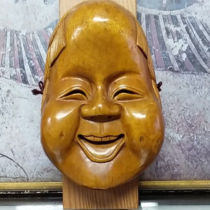 木彫り　お面　おかめ　工芸品　美術品　レトロ
