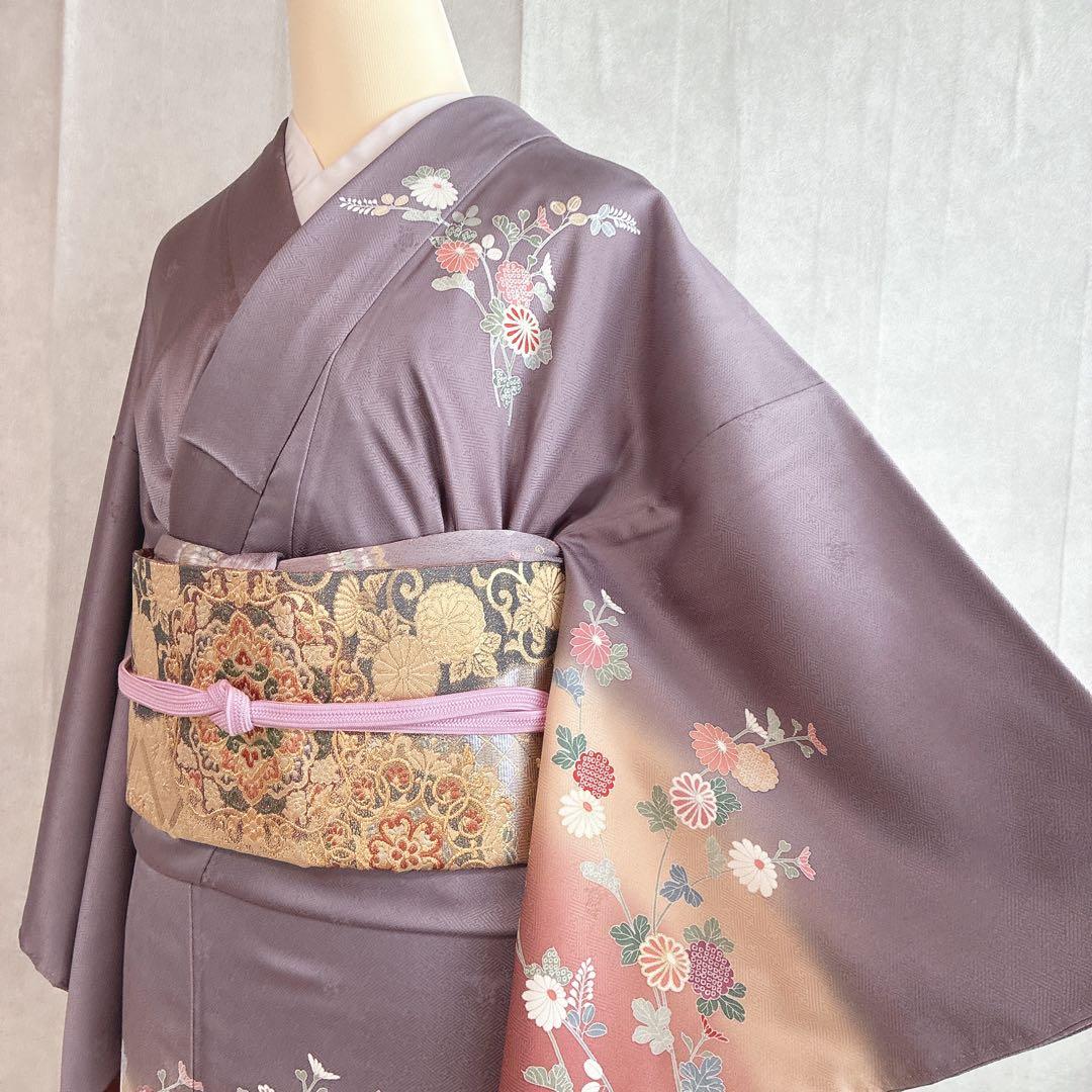 訪問着　フルセット　着物　正絹　卒業式　入学式　金駒刺繍　藤色雅花　G15