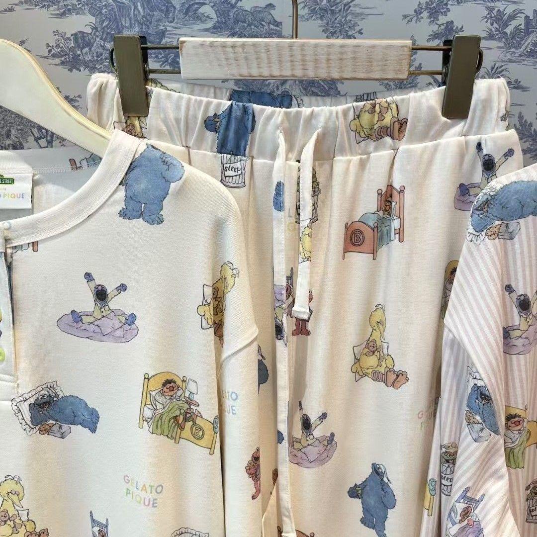 ジェラピケ　セサミストリートプルオーバー＆ロングパンツセット　オフホワイト