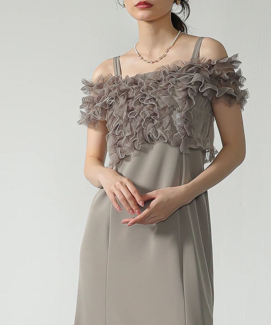 【sa-】チュールボリュームフリル ベスト シアー トップス ワンピース