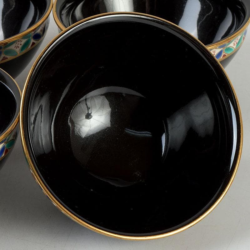 クローバー　茶道具　橋本紫雲作　黒釉　数茶碗　四客まとめて　V　9596