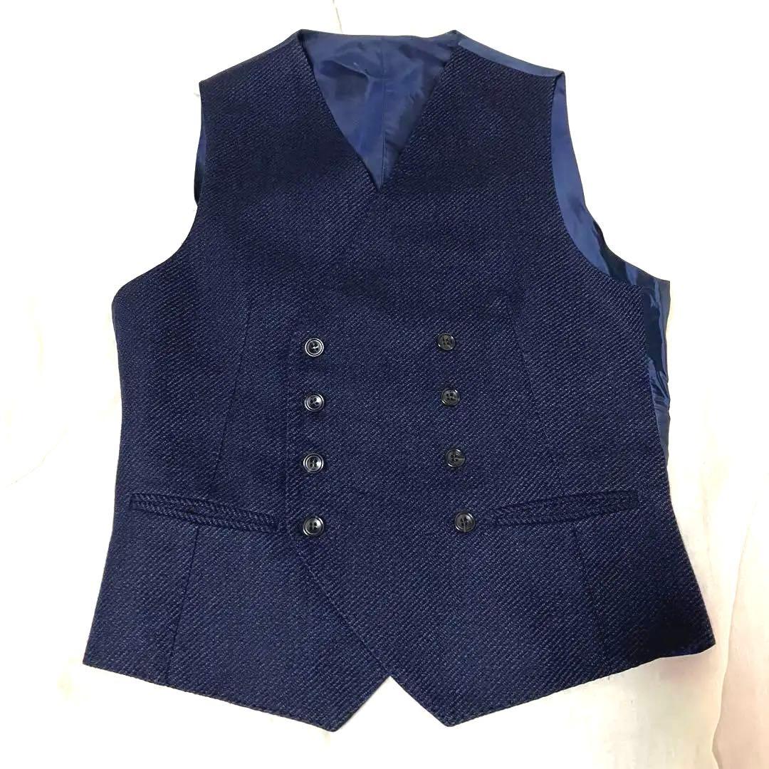 美品　TAGLIATORE　BEAMS　ウールダブルジレ　ネイビー　44