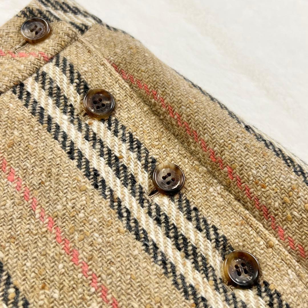 【バーバリーロンドン】ウールノバストライプラップスカート☆ミモレ丈☆ボタン☆S