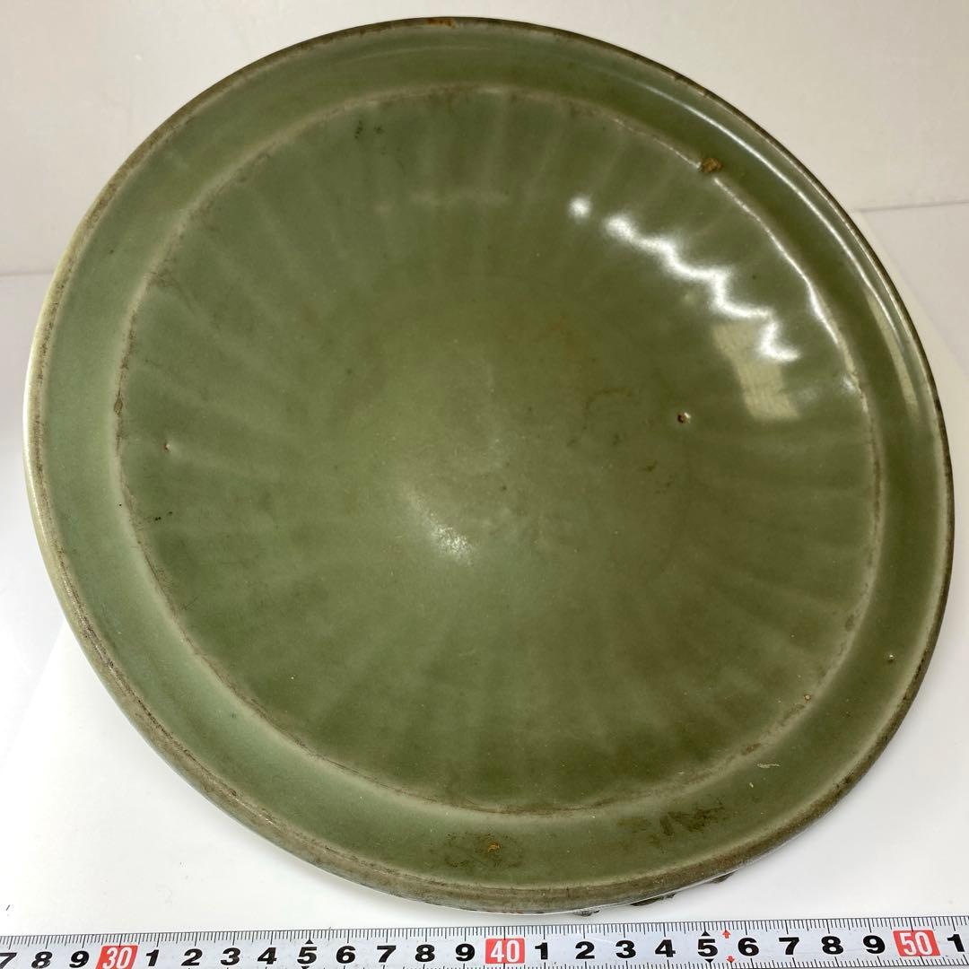 中国明時代　竜泉窯　青磁大皿　直径27.6㎝　トコトコ　東な7-0325☆2F