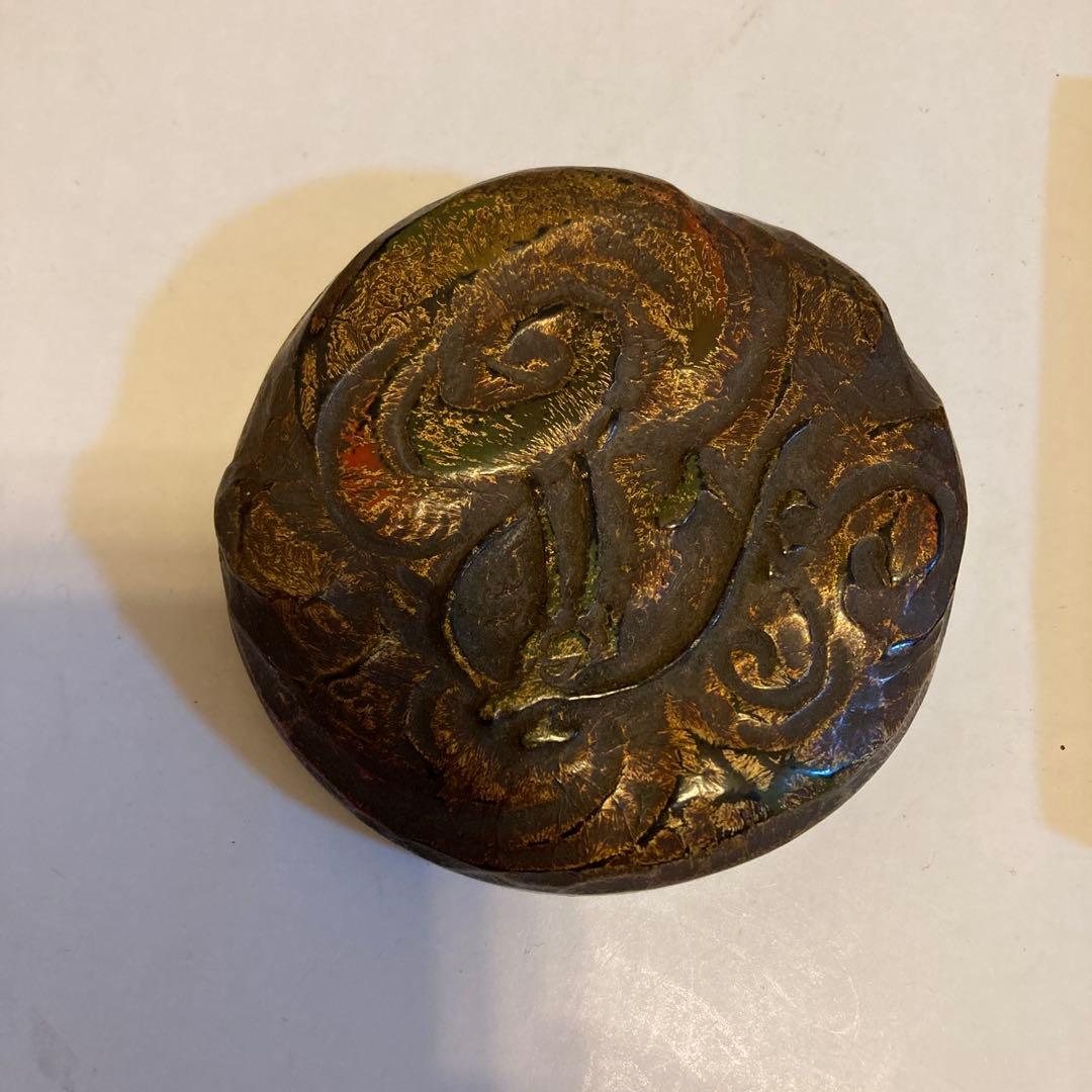 アンティーク加茂作　龍彫刻　塗り湯呑み蓋