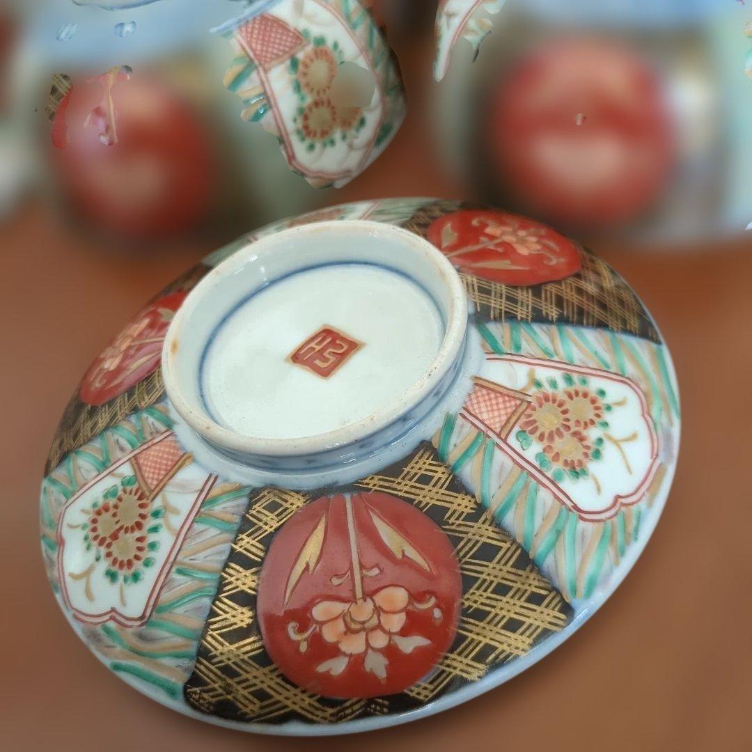 骨董　伊万里　蓋付き　お茶碗　碗　色絵　錦手　アンティーク　5つ〜