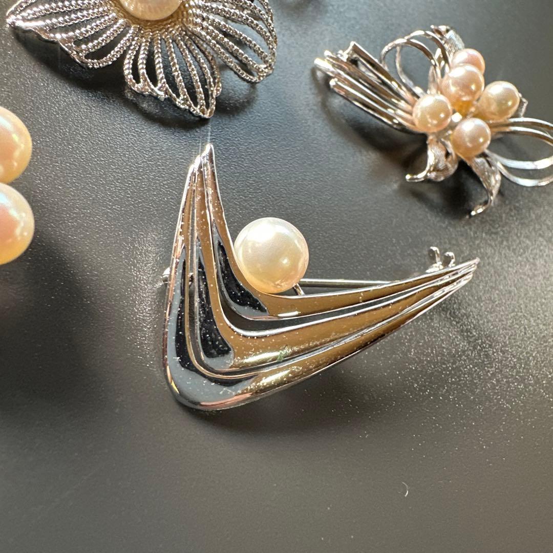 【vintage】田崎真珠含む　シルバー製　パールブローチ　6点　まとめ売り