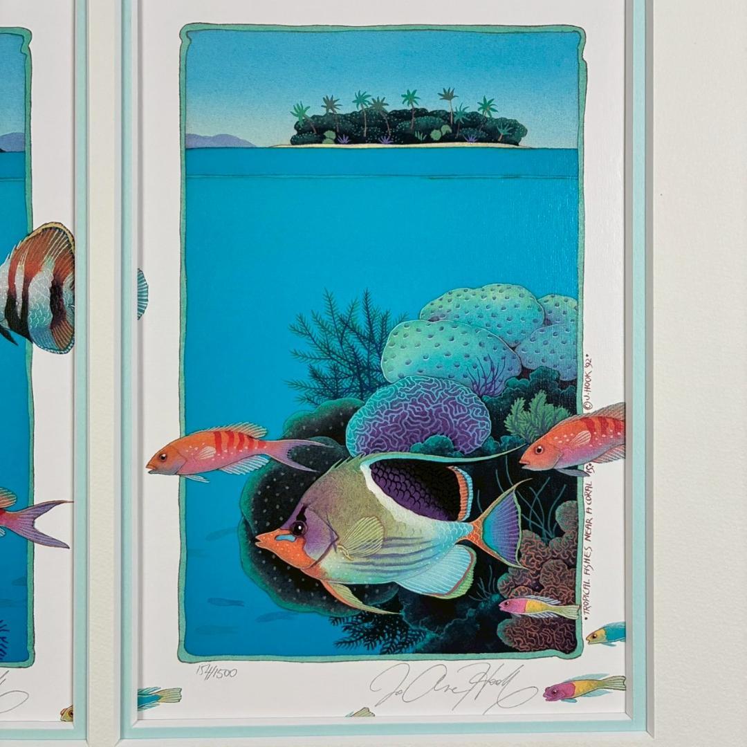 ジョアン・フック「サンゴ礁と熱帯魚」リトグラフ4点 直筆サイン入 額縁入