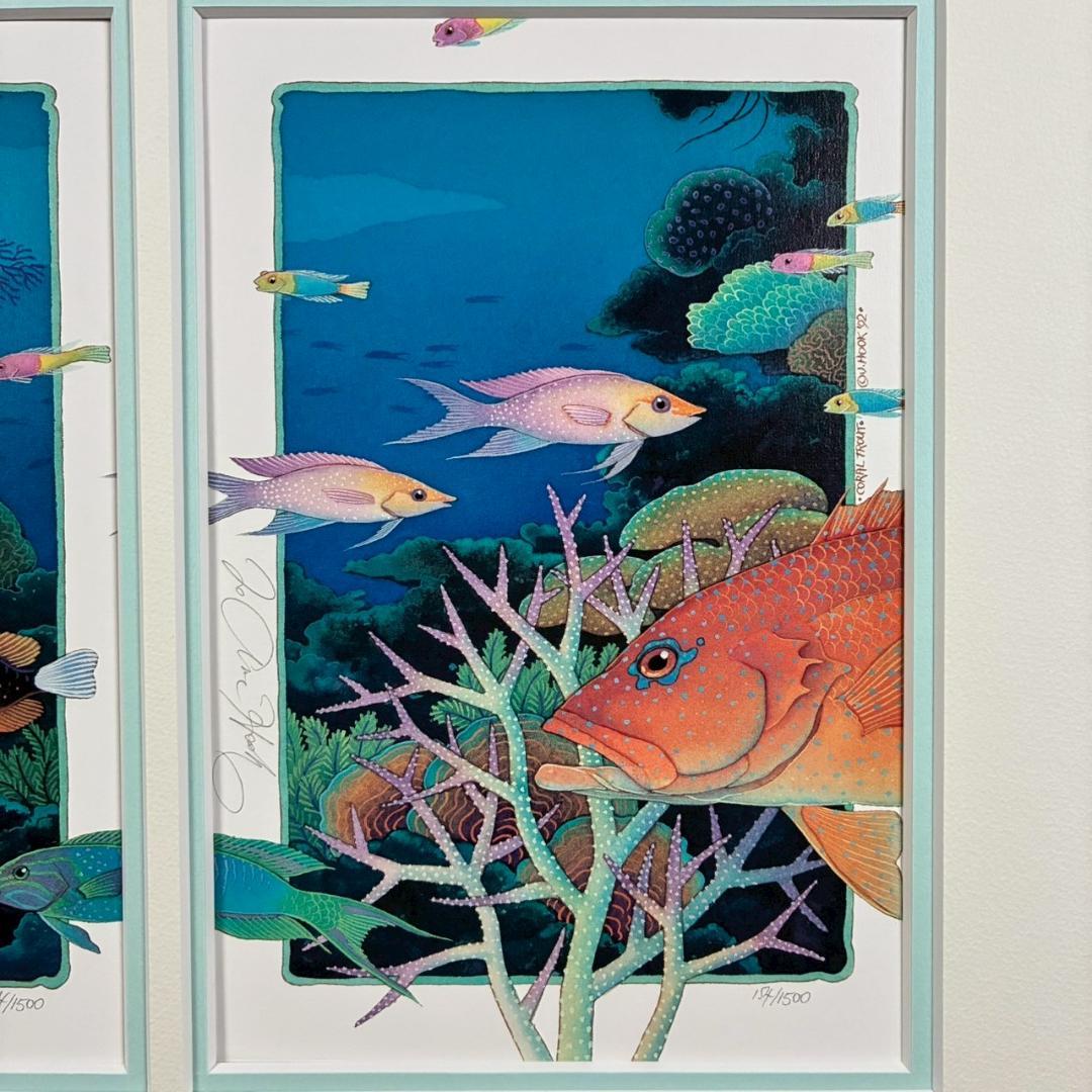 ジョアン・フック「サンゴ礁と熱帯魚」リトグラフ4点 直筆サイン入 額縁入