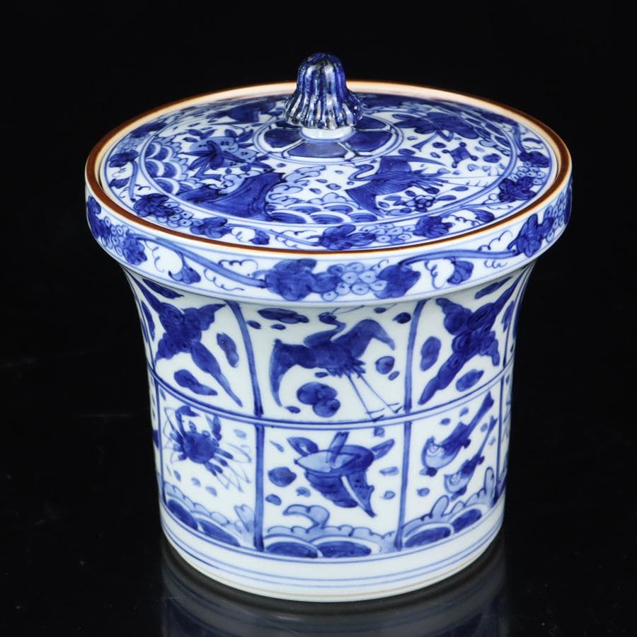 Y2842-2 茶道具 平安 高野昭阿弥 染付 水指 共箱　#5