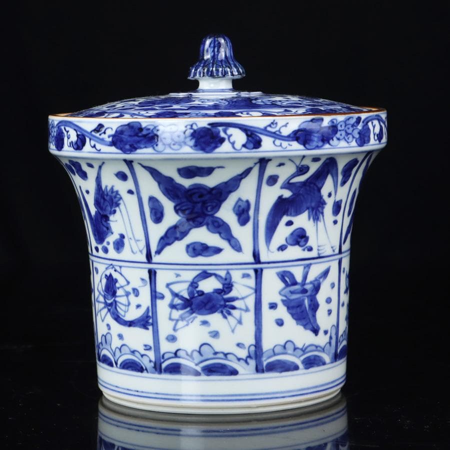 Y2842-2 茶道具 平安 高野昭阿弥 染付 水指 共箱　#5