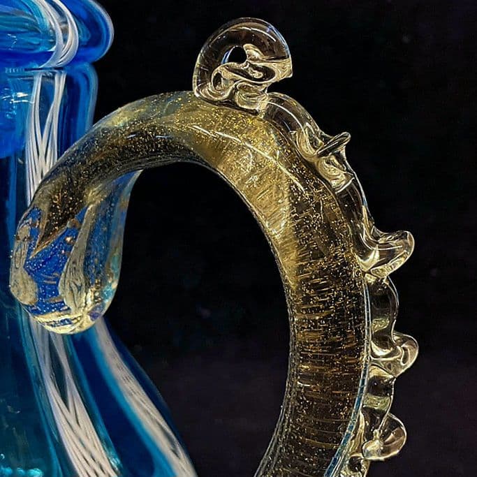 Murano ムラノ 金彩 蓋付き 水色 レース 水差し ピッチャー