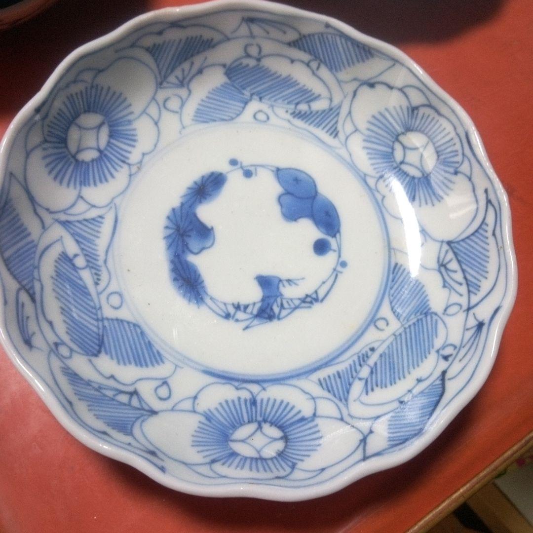 明治前期 古伊万里 なます皿 花文線描 ５枚