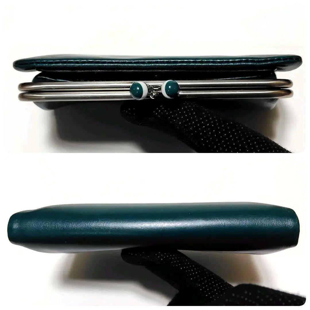 アニエスベー　二つ折り財布　深緑　レザー　がまぐち　ボーダー　シンプル