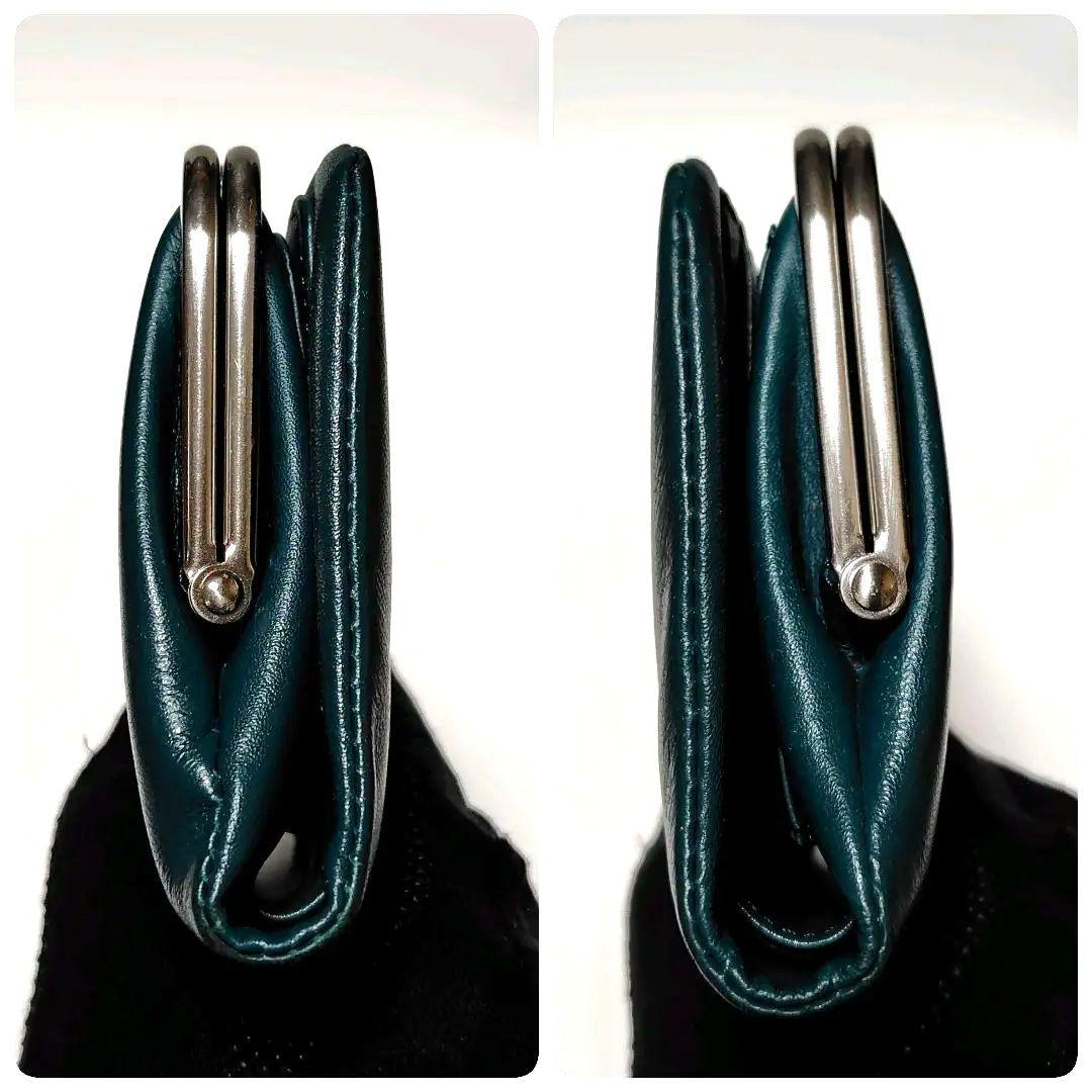 アニエスベー　二つ折り財布　深緑　レザー　がまぐち　ボーダー　シンプル