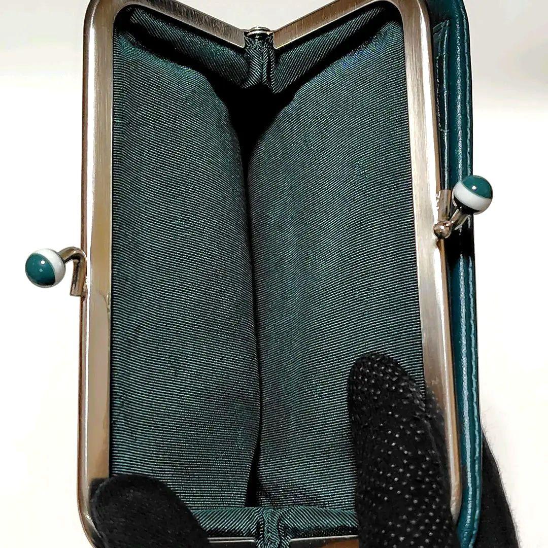 アニエスベー　二つ折り財布　深緑　レザー　がまぐち　ボーダー　シンプル